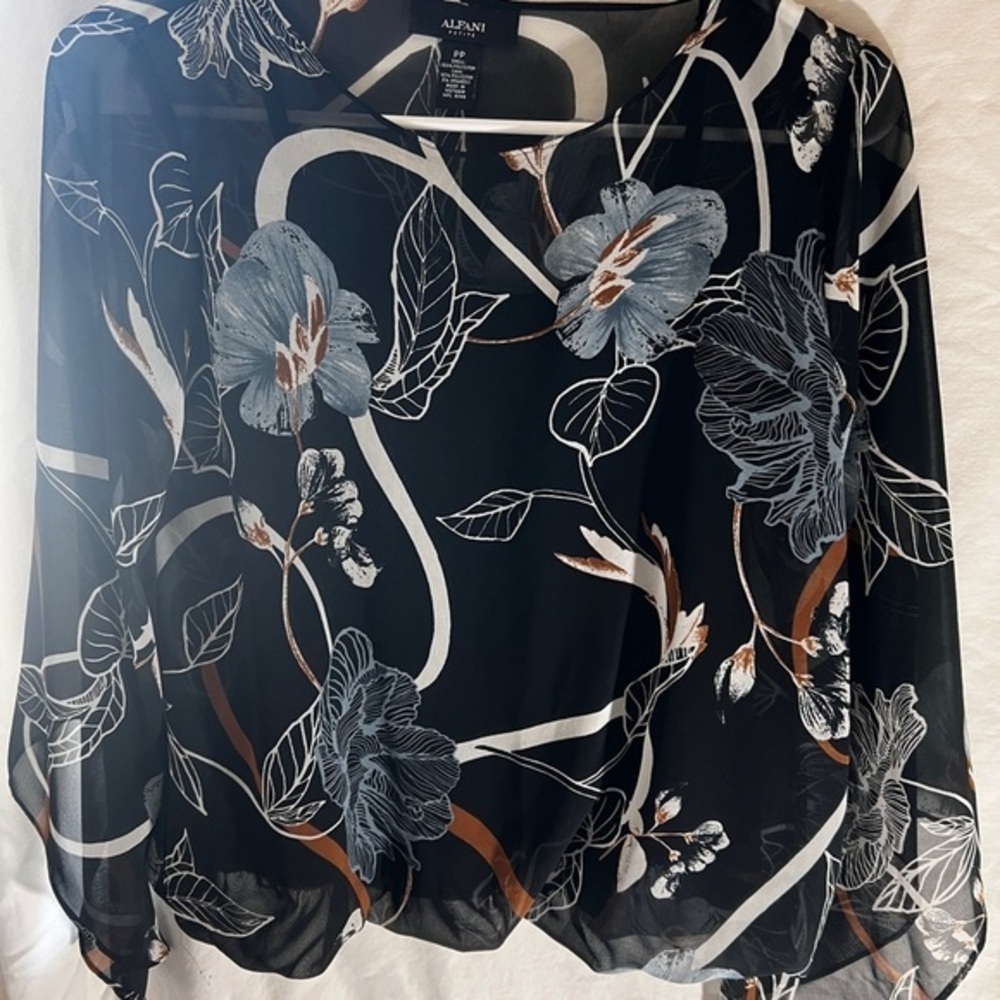 Alfani Black and Blue Floral Blouse